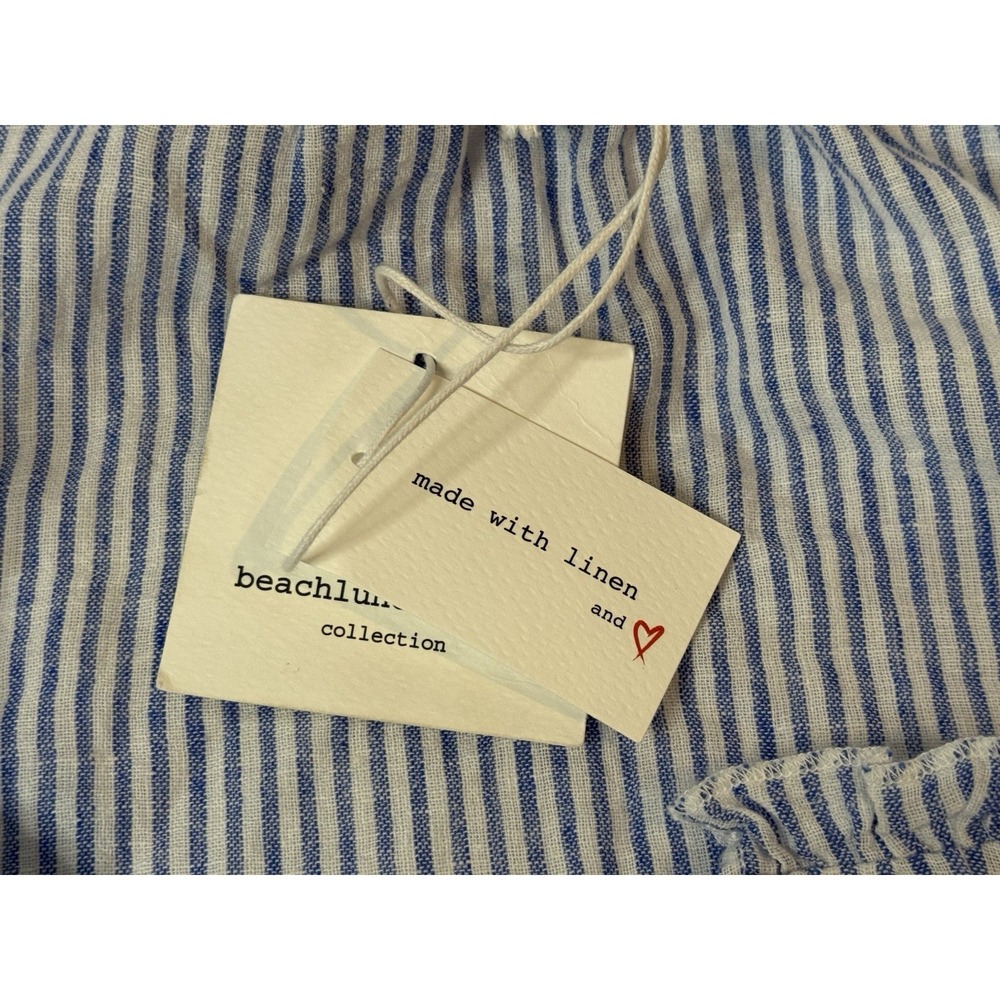NWT BeachLunchLounge Striped Peasant Top XL Blue White Boho Tassel Tie Resort - Picture 10 of 11